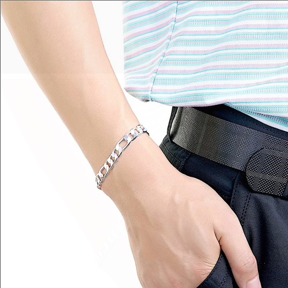 STERLING SILVER FIGARO CHAIN LINK NECKLACE BRACELET MATCHING SET - Picture 6 of 6